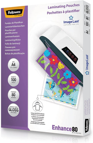 "Enhance and Protect Your Photos and Notices with  A4 Laminating Pouches - 100 Sheets of High-Quality Gloss Finish - 160 Micron Thickness - Image Last Directional Quality Mark Included!"