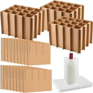 "Ultimate Glassware Protection Kit: Organize, Secure, and Safely Transport Your Kitchen Dishes and Glassware - Includes Corrugate Cell Dividers and Foam Pouches - Fits Most Standard Moving Boxes - Pack of 3 Sets"