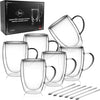 "Premium Set of 4 Double Walled Coffee Cups with Spoons - Stylish Cappuccino and Latte Glasses for Heat Resistant Drinking - 350ML Capacity"