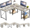 L Shaped Desk with Shelves Reversible Corner Desk 240CM Industrial Long Table Stable Desk L Shape Computer Workstation with 3 Cable Holes