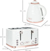 Luxury Breakfast Bundle:  3000W Rapid Boil Kettle & 4 Slice Toaster Set - 7 Browning Controls, Defrost, Reheat, Crumb Tray - Cream White