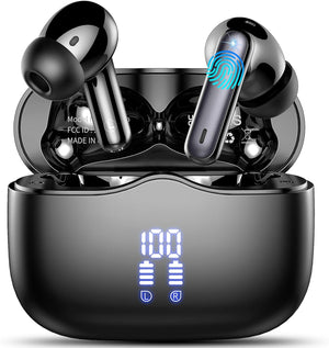 "Ultimate Wireless Earbuds: Crystal Clear Sound, 40H Playtime, Noise Cancelling Mic, Dual LED Display, Waterproof & USB-C"