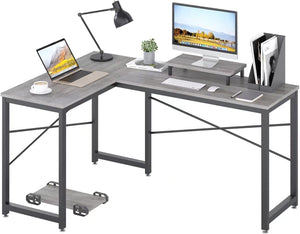 "Spacious L Shaped Computer Desk with Monitor Stand - Perfect for Home Office or Workstation (Grey)"