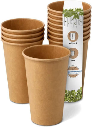 "ECO-FRIENDLY Compostable Coffee to Go Cups - 50 Pack of Biodegradable Disposable Beverage Cups with Water-Based Barrier - Brown Unbleached, 16 Oz Size"