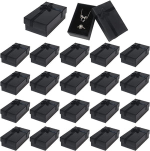 "Exquisite 24-Pack Jewelry Gift Boxes - Elegant Small Boxes with Lids and Bowknot for Rings, Earrings, and Necklaces - Perfect for Gifting - Sleek Black Design - 8× 5× 3Cm"